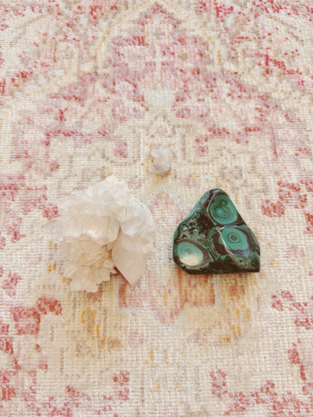Curated Crystal Bundle Of Three Malachite, Agate, and Clear Quartz